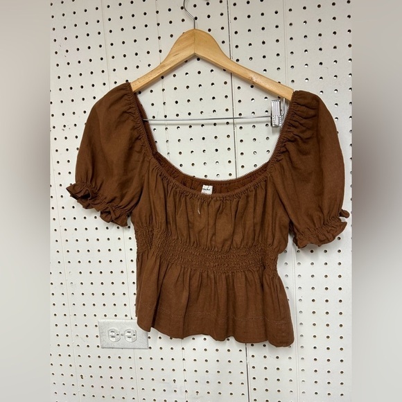 Sunday Best Tops - Aritzia Sunday Best Linen Blend Brown Chocolate Top
